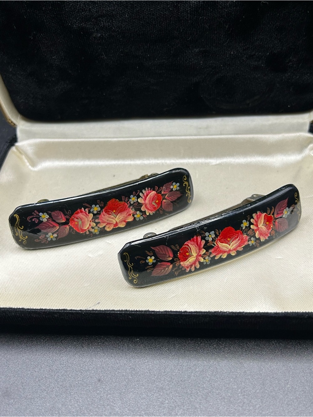 Vintage Hand Painted Russian Floral Barrette’s. 3”